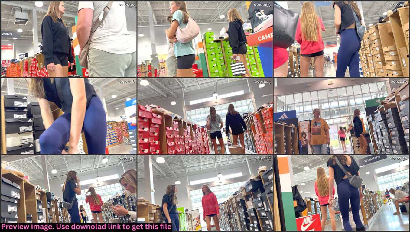 Teen Daugther Duo In Spandex Shorts Creepshot Thumbnail