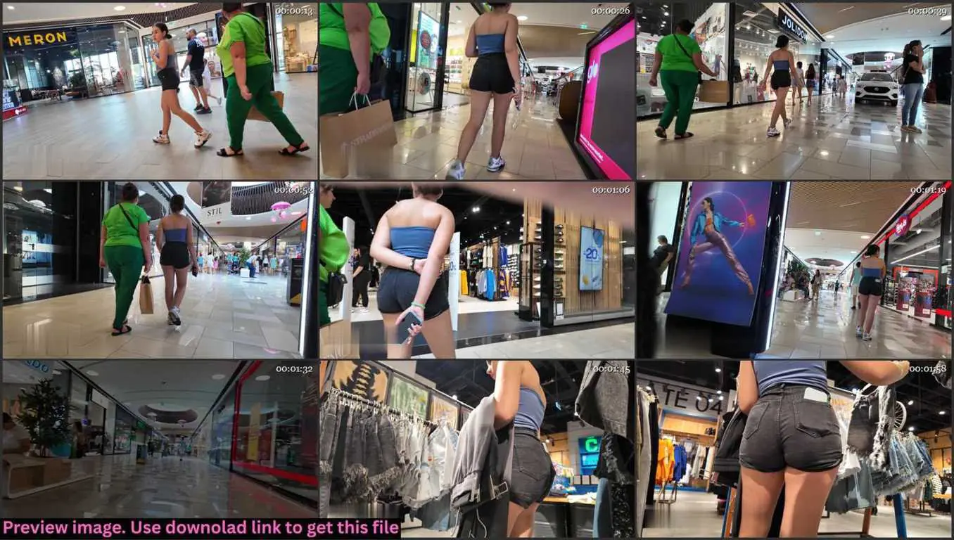 Brunette Teen In Black Shorts At The Mall Thumbnail